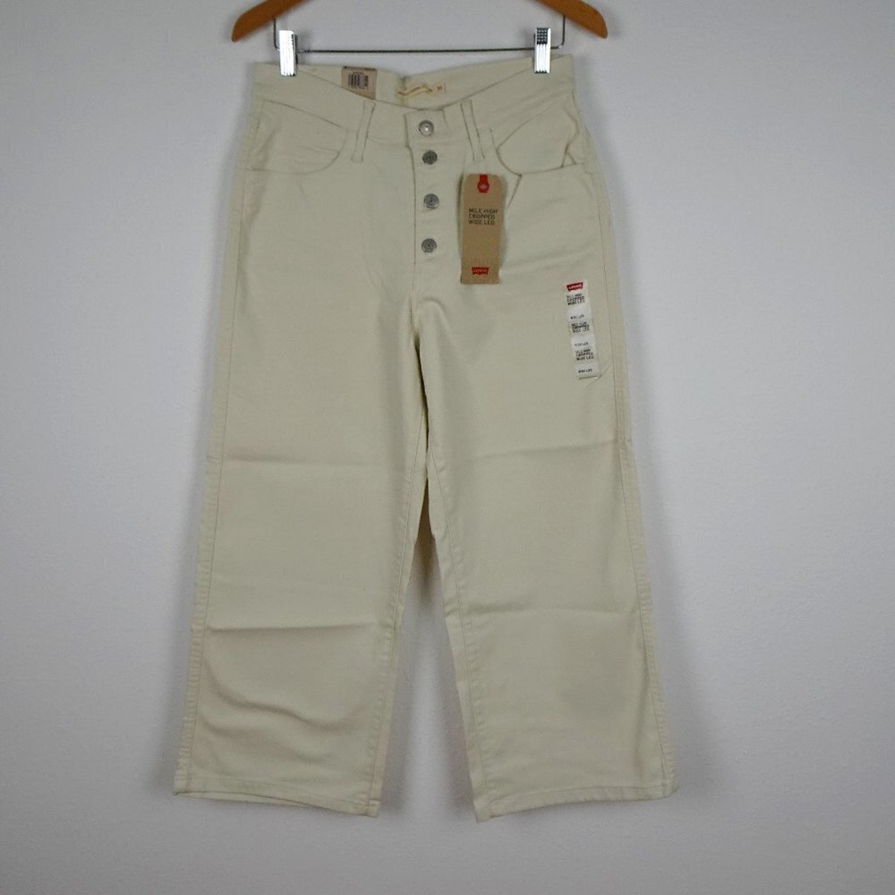 Levi's Wide Leg Jeans Women's Size 30x25 Beige Denim Mile High Cropped Stretch